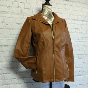 Marc NY Brown Vegan Leather Gold Hardware Women's Small Jacket
